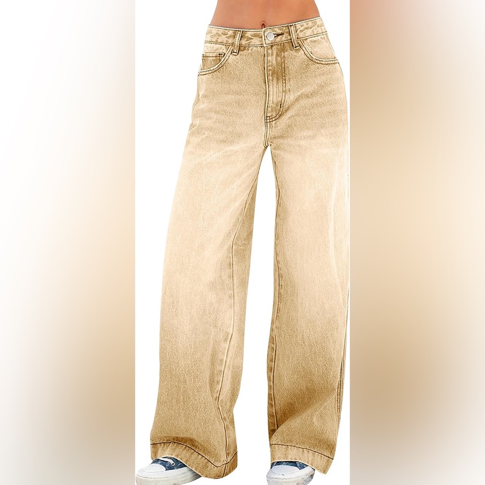 NWT Vagdigo Beige‎ Wide Leg Jeans Women’s Size 8